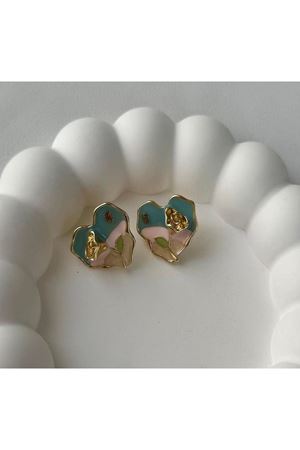 Çelik Vintage Kalp Mineli Gold Kadın Küpe