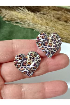 Kalp Leopar Palaka Şık Kadın Küpe