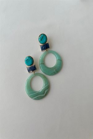 Yeşil Mavi Yuvarlak BüyükKadın Küpe