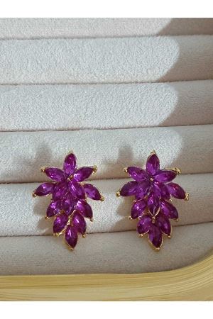 Mor Kristal Taşlı Gold Abiye Şık Kadın Küpe