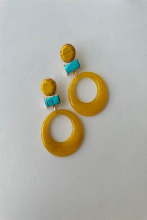 Sarı Mavi Yuvarlak Büyük Kadın Küpe, Abiye, Günlük