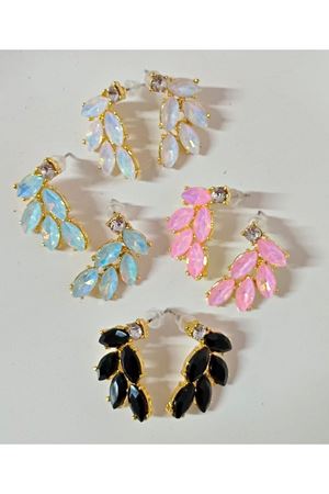 Kristal Taşlı Pembe Yaprak Kadın Küpe