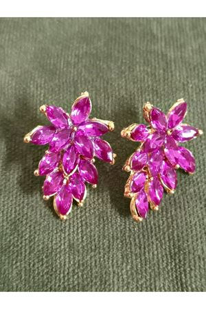 Mor Kristal Taşlı Gold Abiye Şık Kadın Küpe