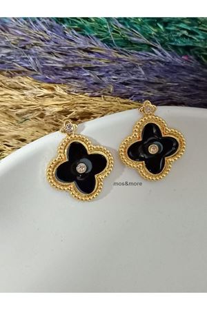 Gold   Siyah Mineli Kadın Küpe