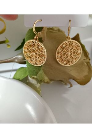 Gold Osmanlı Motifli Tasarım Sallantılı Kadın Küpe