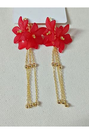 Kırmızı Çiçek Gold Sallantılı Uzun Kadın Küpe