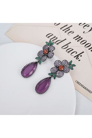 Zirkon Taşlı Tunç Kaplama Mor Sallanan Küpe