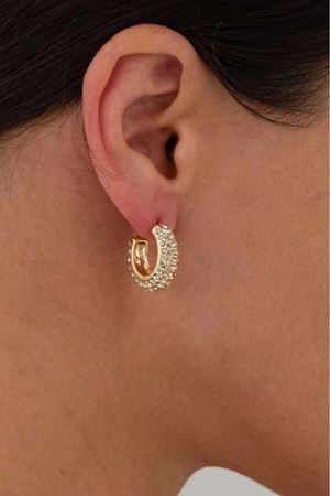 Kristal Taşlı Gold Halka Küpe