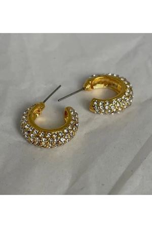 Kristal Taşlı Gold Halka Küpe