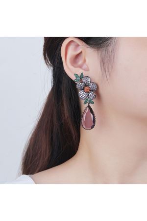 Zirkon Taşlı Tunç Kaplama Mor Sallanan Küpe