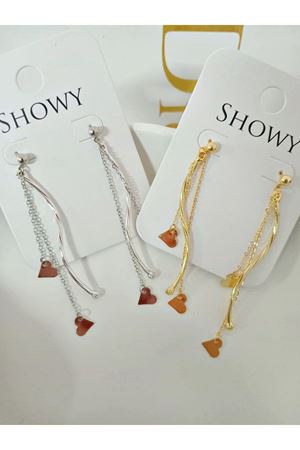 Gold Zincir Sallantılı Kalp Detaylı Tasarım küpe