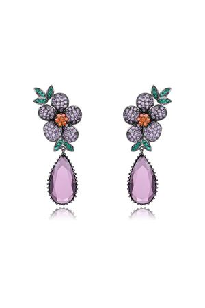 Zirkon Taşlı Tunç Kaplama Mor Sallanan Küpe