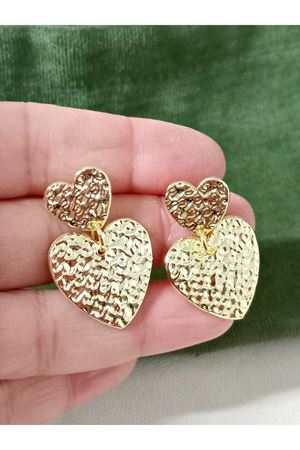 Gold Çift Kalp Abiye Günlük Kadın Küpe