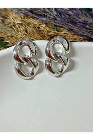 Gümüş Renk Zincir Model Şık Kadın  Küpe
