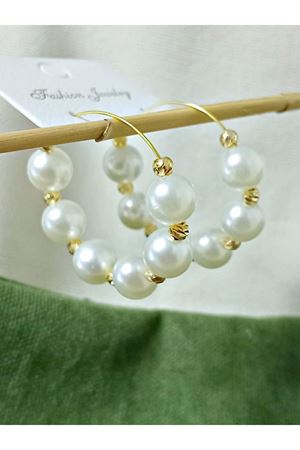 Gold  İncili Şık  Hafif Halka Kadın Küpe