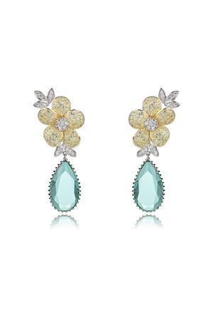 Zirkon Taşlı Gümüş Altın Kaplama Yeşil Sallanan Küpe