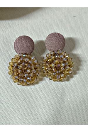 Kesme Boncuklu Dokulu Kahverengi Küpe