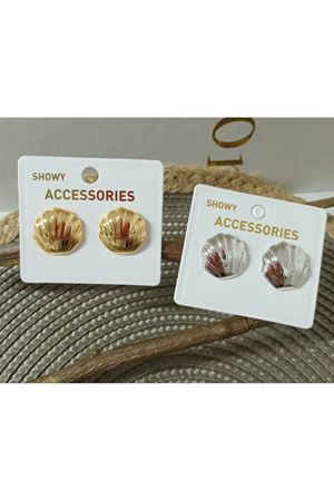 Gold Istridye Midye Düğme Tasarım Kadın Küpe