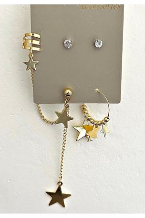 Gold 4 Lü Set Yıldız Kıkırdak Sallantılı Küpe Seti