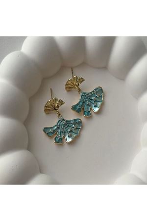 ÇelikYaprak Sallantılı Gold Mavi Kadın Küpe