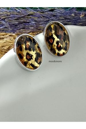 Gümüş Renk Leopar Şık Zarif Kadın Küpe