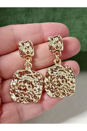 Gold Sallantılı Kare Form Tasarım  Kadın Küpe