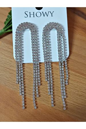 Kristal Taşlı Sallantılı Uzun Kadın Abiye Küpe