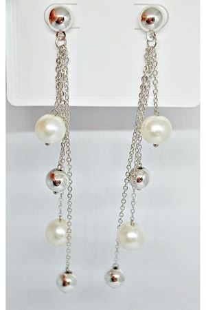 Gümüş Top İnci Sallantılı Uzun Şık Küpe