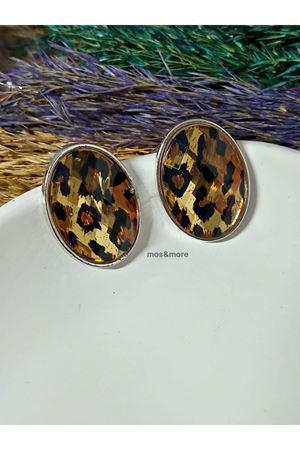 Gümüş Renk Leopar Şık Zarif Kadın Küpe