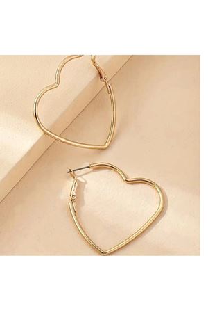 Gold Küpe Ince Halka Büyük Kalp Küpe