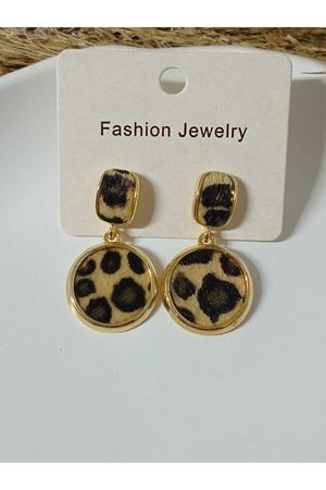 Leopar Dokulu Şık Abiye Günlük Kadın Küpe