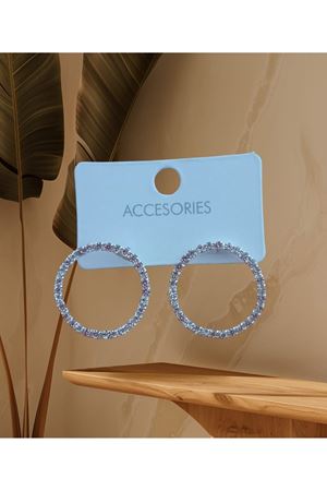 Kristal Taşlı Halka Kadın Abiye Küpe Çap.2,5cm