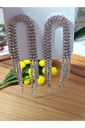 Kristal Taşlı Sallantılı Uzun Kadın Abiye Küpe