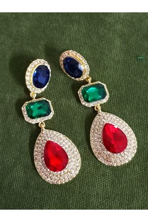 Zirkon Taşlı Kırmızı Yeşil Mavi Abiye Kadın Küpe