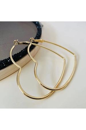 Gold Küpe Ince Halka Büyük Kalp Küpe