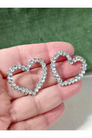 Gümüş Taşlı Kalp Zirkon Şık Kadın Küpe