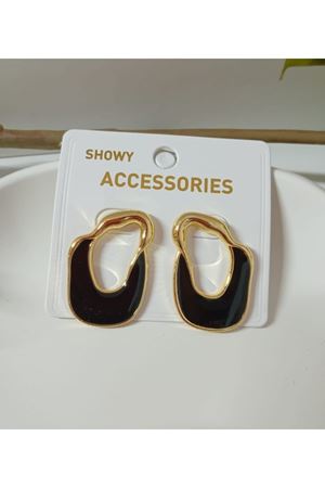 Siyah Mineli Altın Renk Kadın Küpe