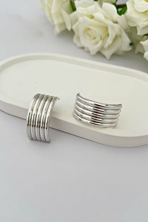 Gümüş Çelik Çoklu Görünümlü Büyük Küpe