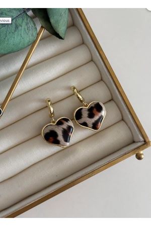 Leopar Tasarım Kalp Kadın Küpe