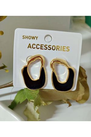 Siyah Mineli Altın Renk Kadın Küpe