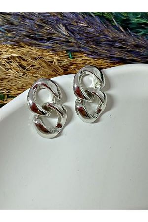 Gümüş Renk Zincir Model Şık Kadın  Küpe