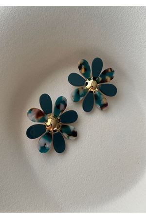 Petrol Yeşili  Çiçek Büyük Kadın Küpe