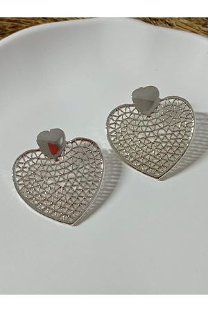 Gümüş Büyük Kalp Şık Kadın Küpe