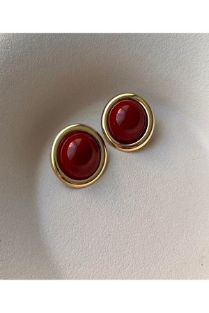 Yuvarlak Form Bordo Kadın Küpe
