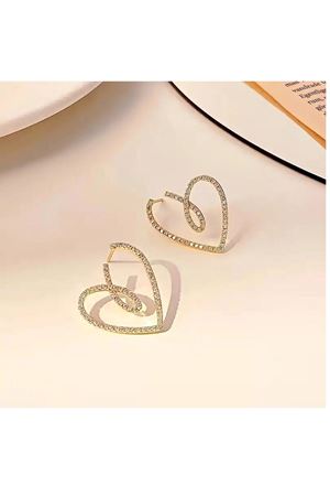 Gold  Kristal Taşlı Kalp Kadın Abiye Küpe,suyolu