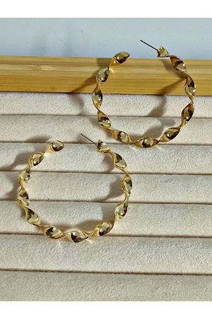 Gold Burgulu 5cm Büyük Halka Kadın Küpe