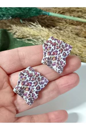 Dörtgen Leopar Palaka Şık Kadın Küpe