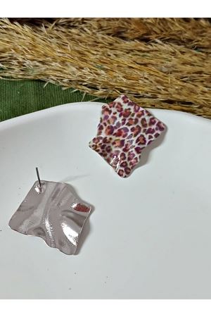 Dörtgen Leopar Palaka Şık Kadın Küpe