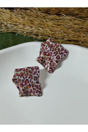 Dörtgen Leopar Palaka Şık Kadın Küpe