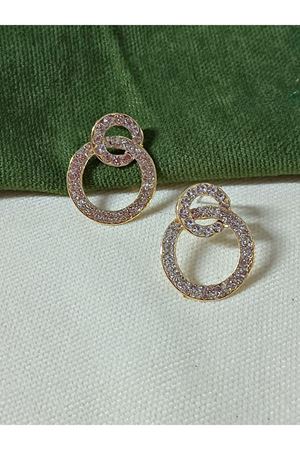 Gold Beyaz Kristal Taşlı Halka Kadın Abiye Küpe